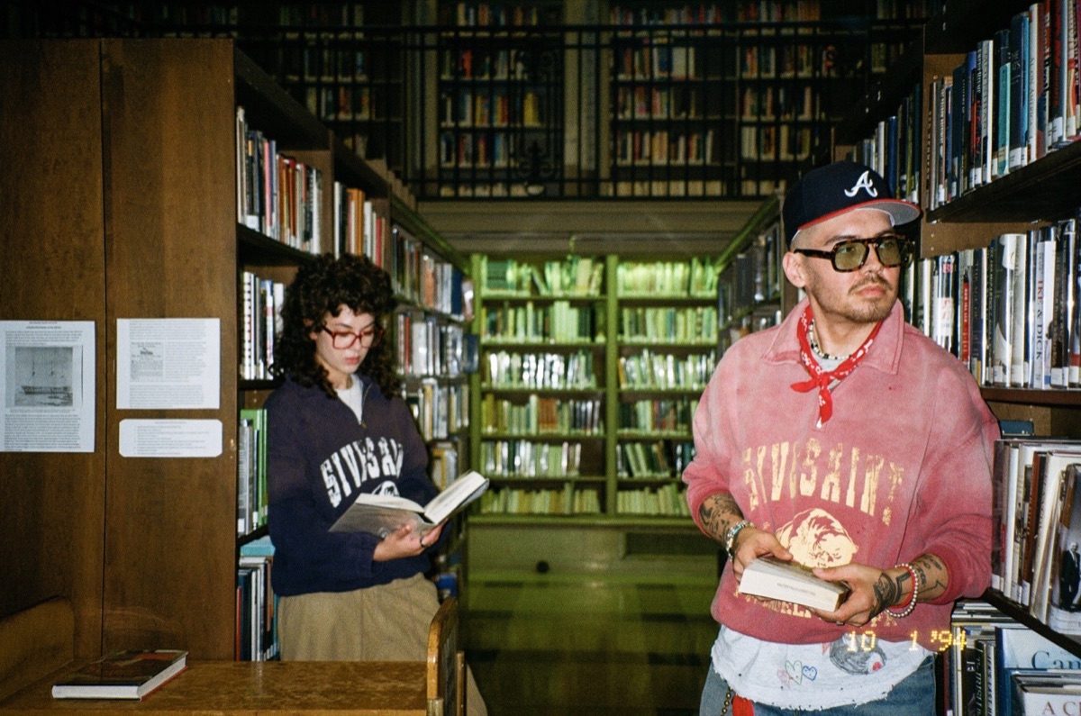 Fith and Saint streetwear campaign in a library