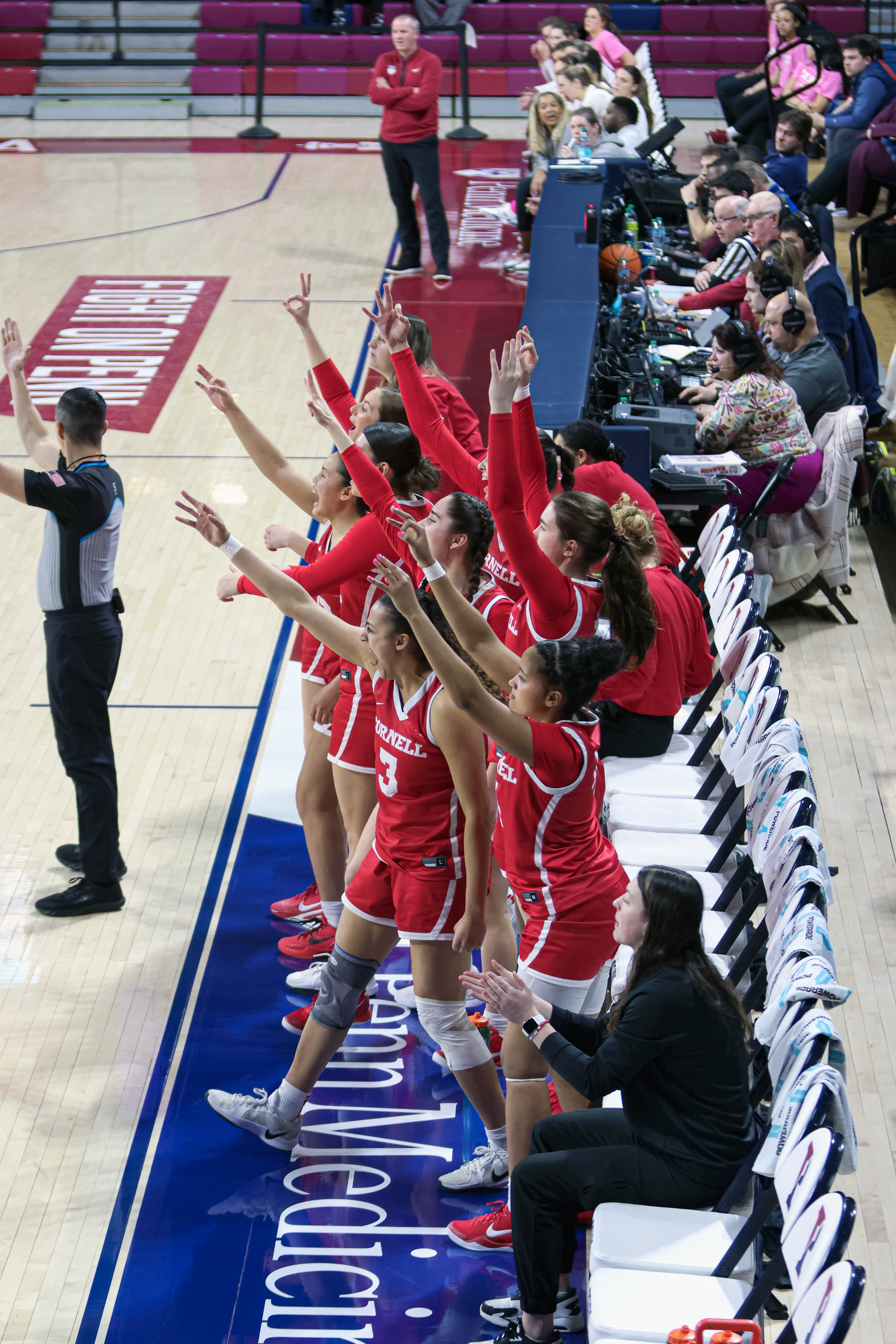 Cornell women's basketball bench celebration