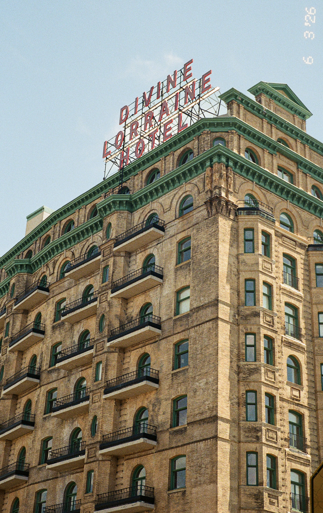 Divine Lorraine Hotel sign on film