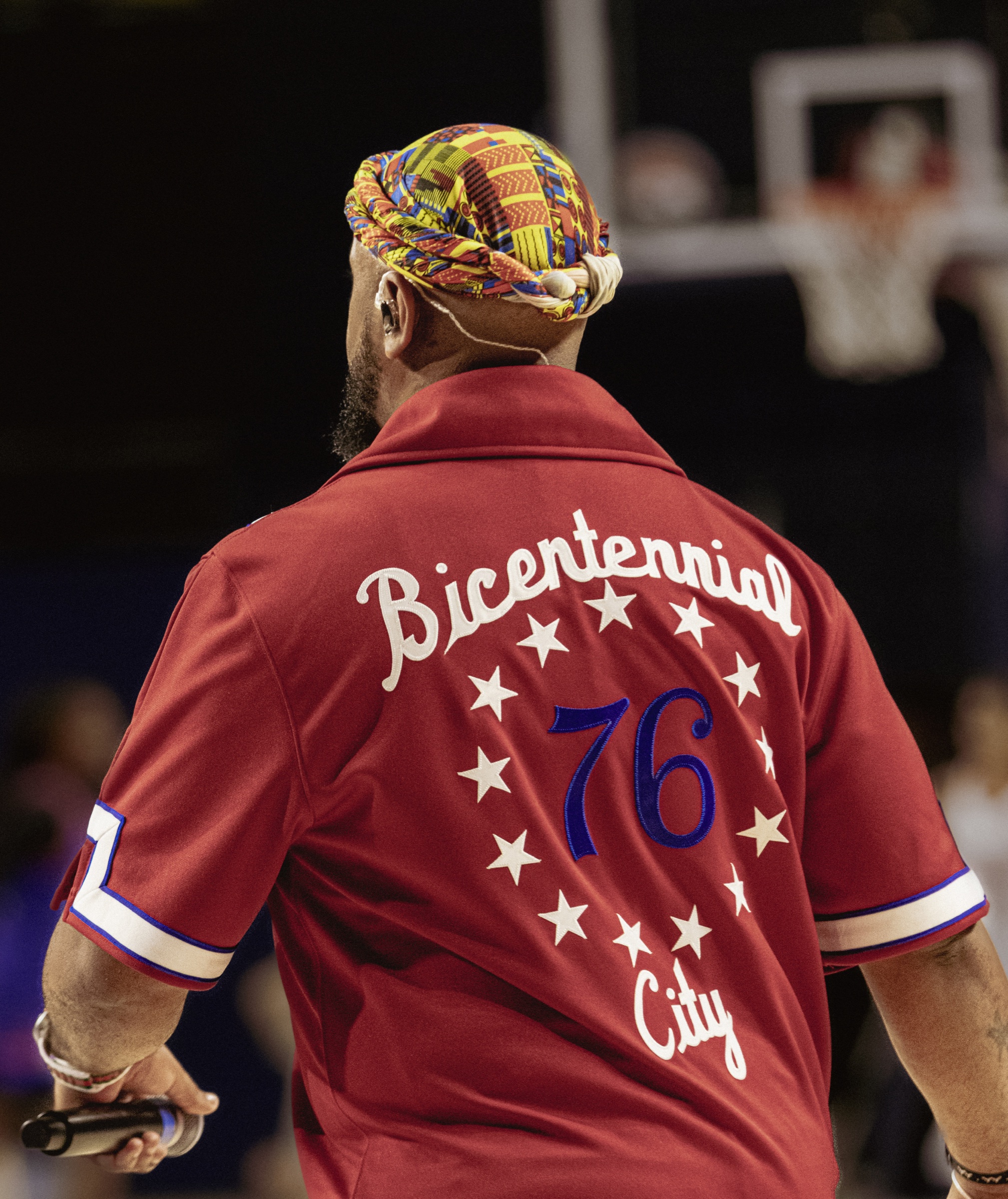 Invitational Clash host wearing a Philadelphia Bicentennial jersey