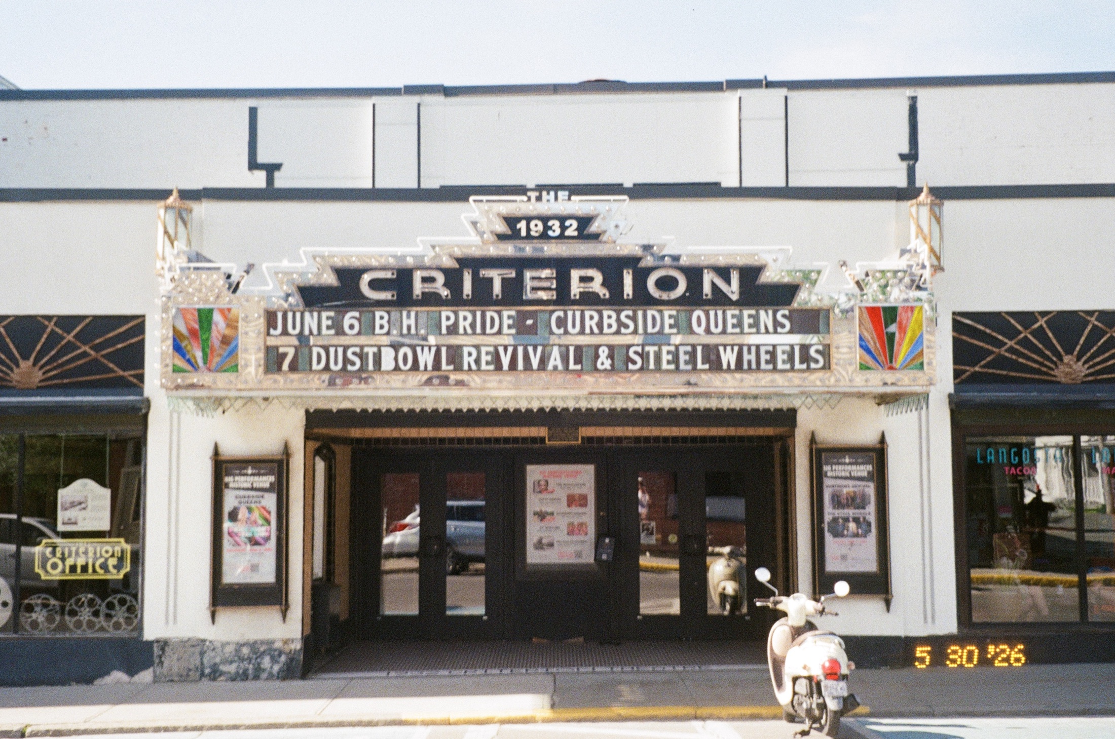 Criterion theater facade photographed on film