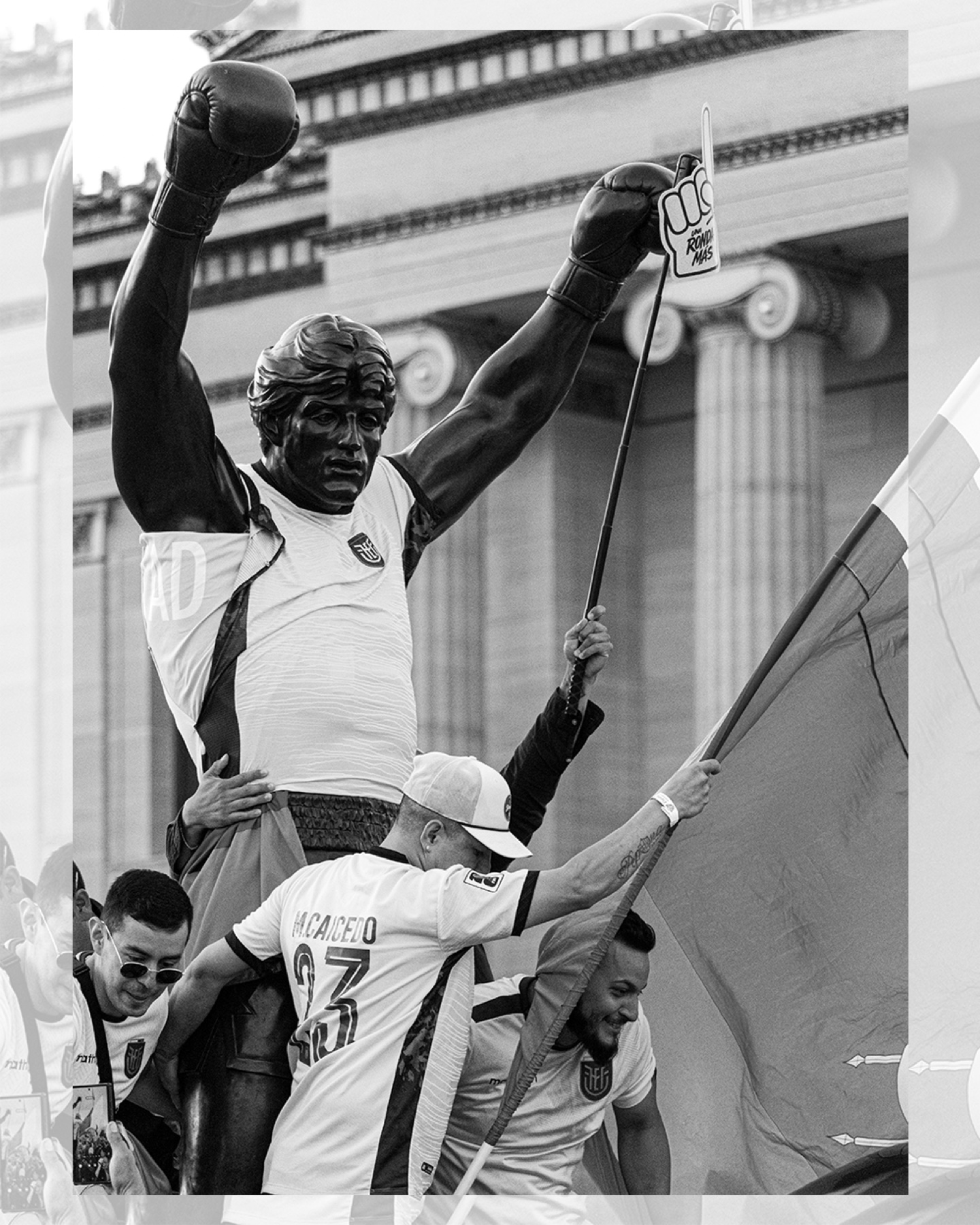 Ecuadorian fans around the Rocky statue at FIFA Fan Fest